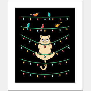 Cat and birds christmas Posters and Art